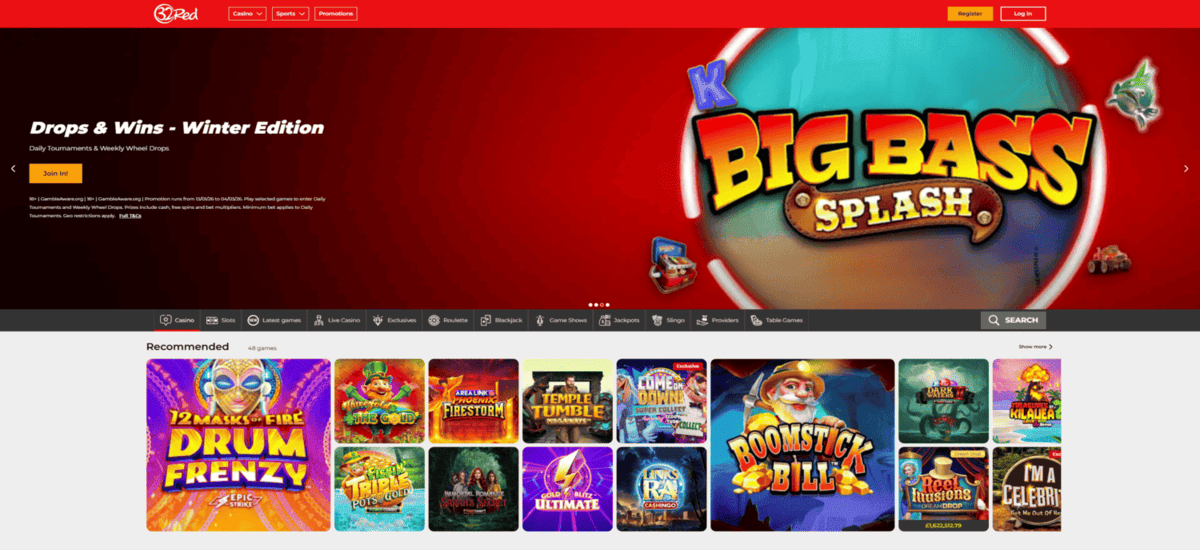 Screenshot of the 32Red website